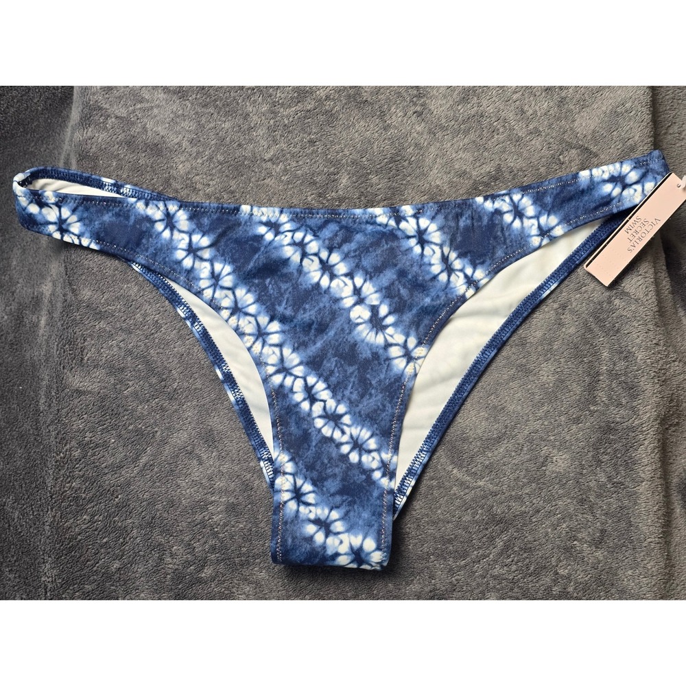 NWT Victoria's Secret The Itsy Bikini Bottom Blue Tie Dye Ruched Womens Medium